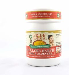 Pride Of India - Fuller's Earth Indian Clay Face Mask Powder w/Rose & Aloevera, Half Pound Jar, 100% Natural