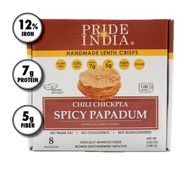 Pride Of India - Spicy Chickpea Masala Papadum Lentil Crisp, 10 count (3.53oz - 100gm) - Microwaveable Instant Chips, Gluten-Free Vegan Crackers, Heal