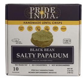 Pride Of India - Salty Black Bean Namkeen Papadum Lentil Crisp - 10 count (3.53oz - 100gm) - Lentil Chips, Gluten-Free Crackers, Healthy Snacks, India
